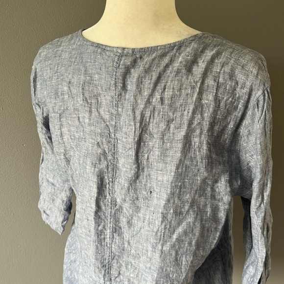 Sigrid Olsen 100% Linen Button Up 3/4 Sleeve Oversized Blouse Chambray Blue - Picture 7 of 11